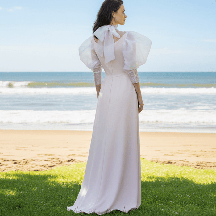 Puffy Lantern Long Sleeve Prom Party Dress with Asymmetrical Neck - Rosymae