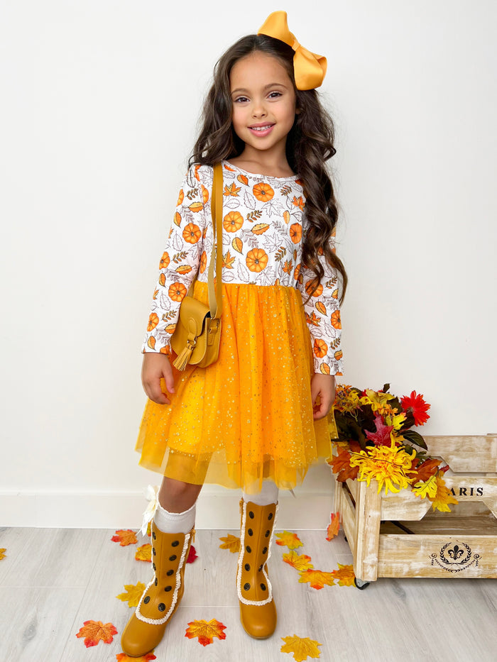 Pumpkin Patch Season Glitter Tutu Dress Mia Belle Girls