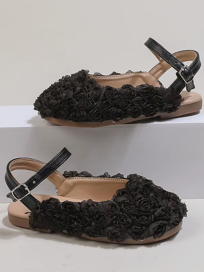 baby girl christening shoes lace flower black flats