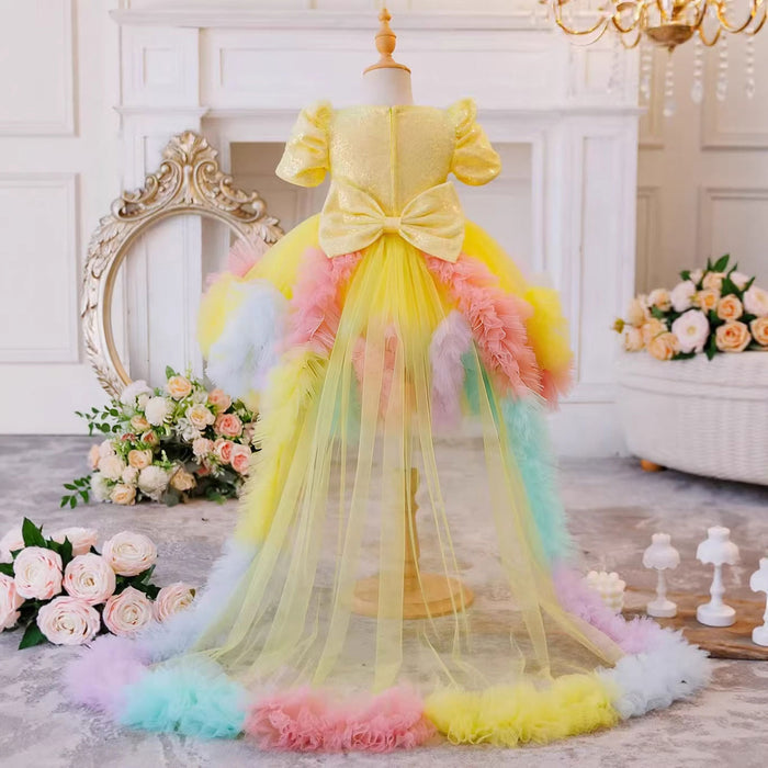 Rainbow Flower Girl Dress with Sequin Bodice Tulle Princess Birthday Party Gown D261