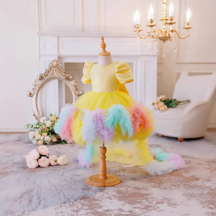 Rainbow Flower Girl Dress with Sequin Bodice Tulle Princess Birthday Party Gown D261