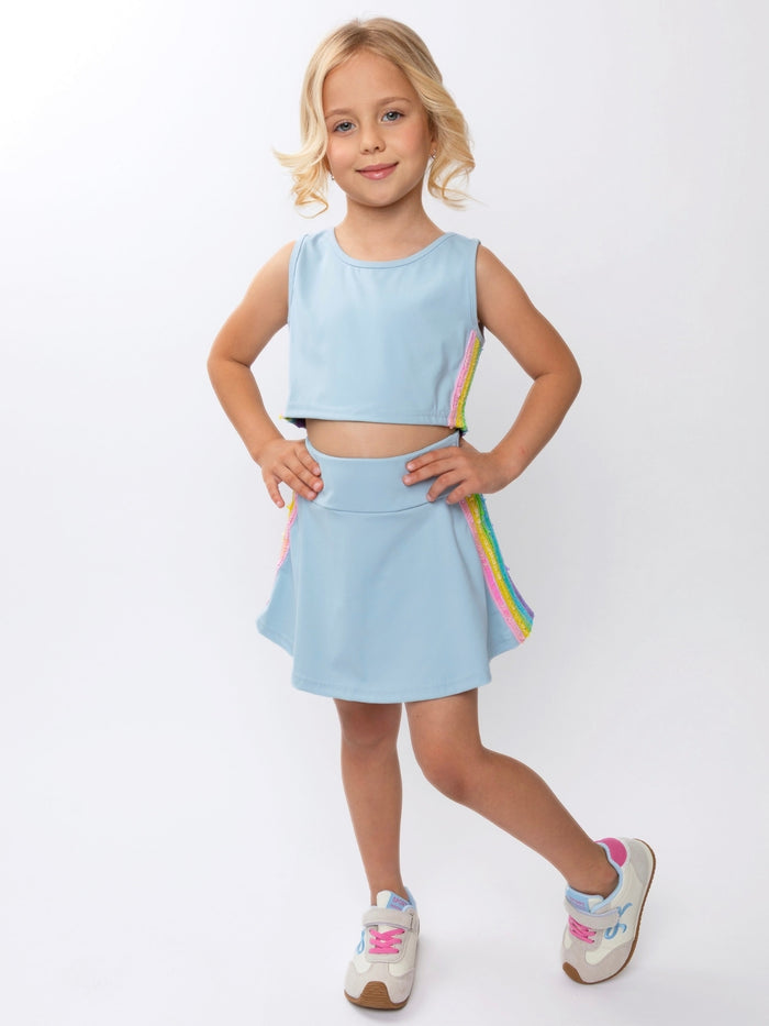 Girls activewear skort set with rainbow detailing and sporty fit