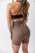 buttery soft lightweight short shorts with high extra waistband in chocolate brown