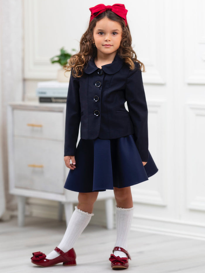 Refined Peter Pan Collar Navy Blazer by Kids Couture Mia Belle Girls