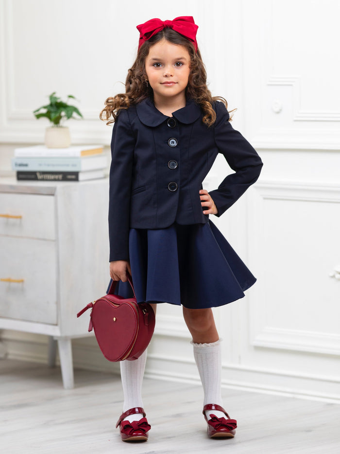 Refined Peter Pan Collar Navy Blazer by Kids Couture Mia Belle Girls
