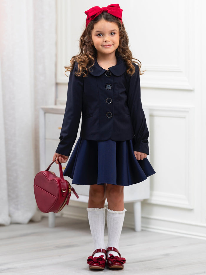 Refined Peter Pan Collar Navy Blazer by Kids Couture Mia Belle Girls