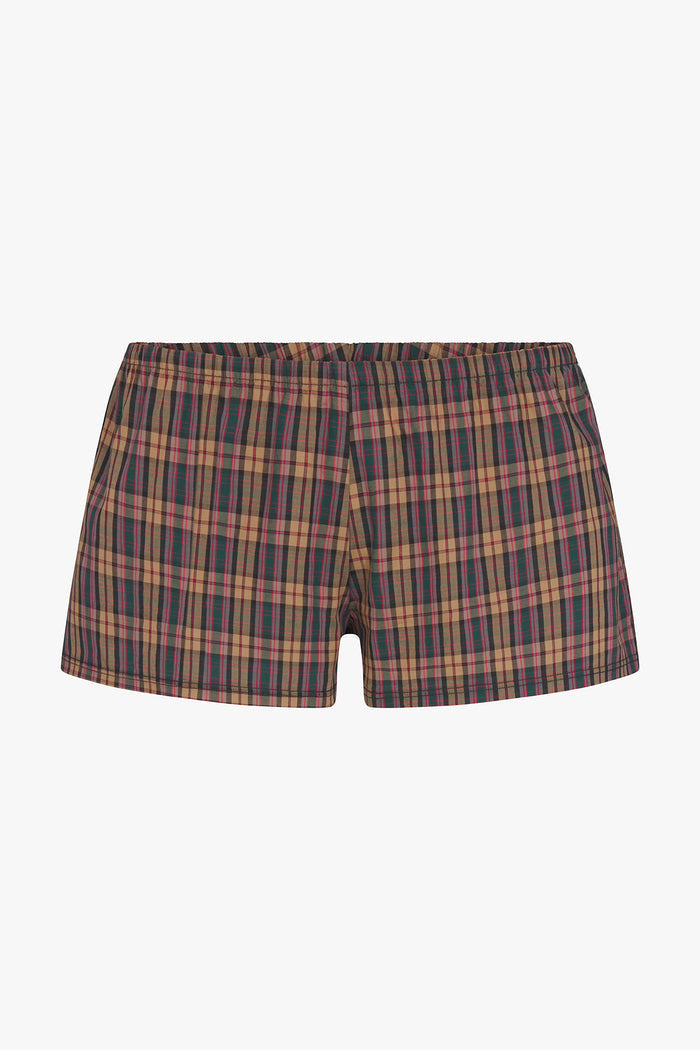 RELAXED MICRO SHORT IN THISTLE TARTAN