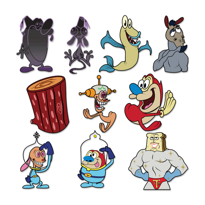 Group of Ren & Stimpy Show enamel pins by Kidrobot featuring colorful character designs from The Ren & Stimpy Show.