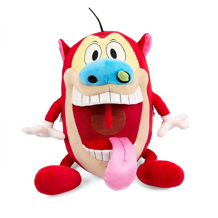 Stimpy plush from The Ren & Stimpy Show, 16-inch HugMe Shake-Action soft plush toy featuring Stimpy's expressive face.