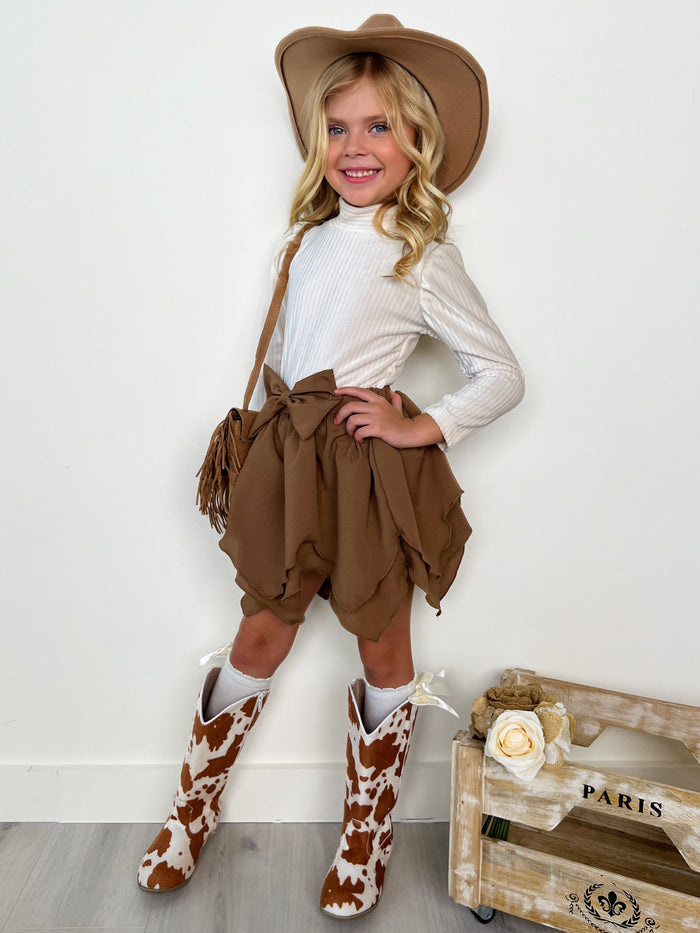 Ribbed Long Sleeve Top and Hankerchief Skirt Set Mia Belle Girls