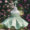 Romantic Flower Girl Dress with Beaded Embroidery Shiny Satin Tulle Kids Princess Birthday Dress J910