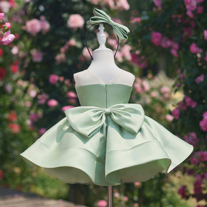 Romantic Flower Girl Dress with Beaded Embroidery Shiny Satin Tulle Kids Princess Birthday Dress J910