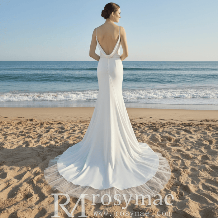 Romantic Mermaid Spaghetti Straps Sweep Train Lace Wedding Dresses - Rosymae