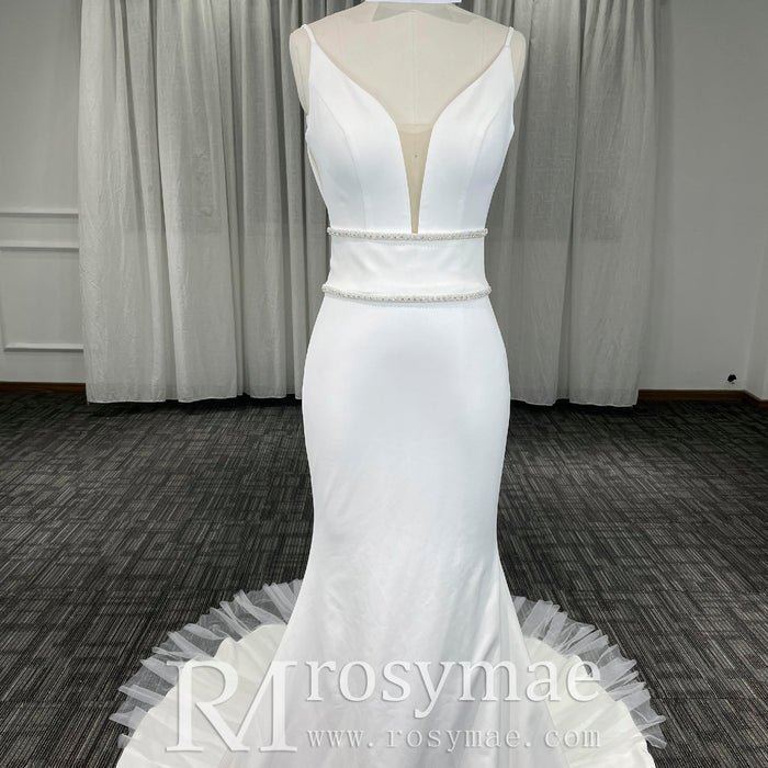 Romantic Mermaid Spaghetti Straps Sweep Train Lace Wedding Dresses - Rosymae