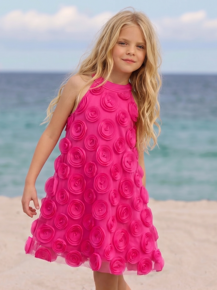 Rosy Swirl Fuchsia Sleeveless Dress Mia Belle Girls