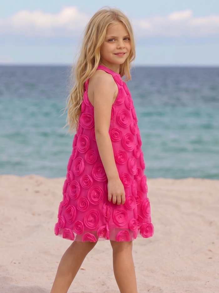 Rosy Swirl Fuchsia Sleeveless Dress Mia Belle Girls