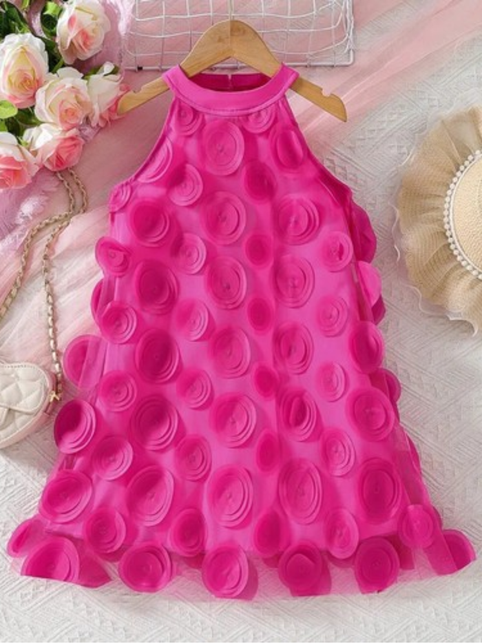 Rosy Swirl Fuchsia Sleeveless Dress