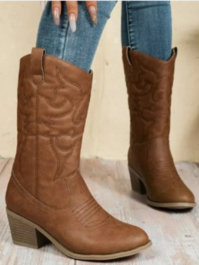 Round It Up! Brown Western Cowboy Boots By Liv and Mia Mia Belle Girls