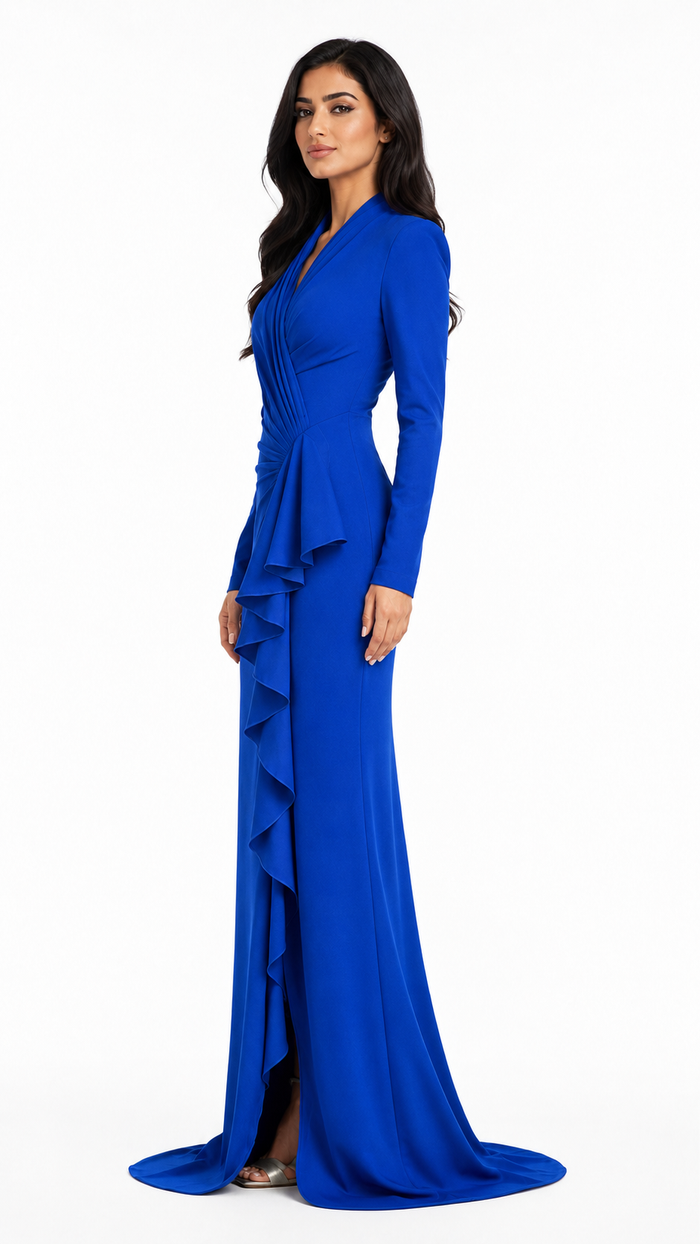 Royal Blue Draped Ruffle Evening Gown – Stella