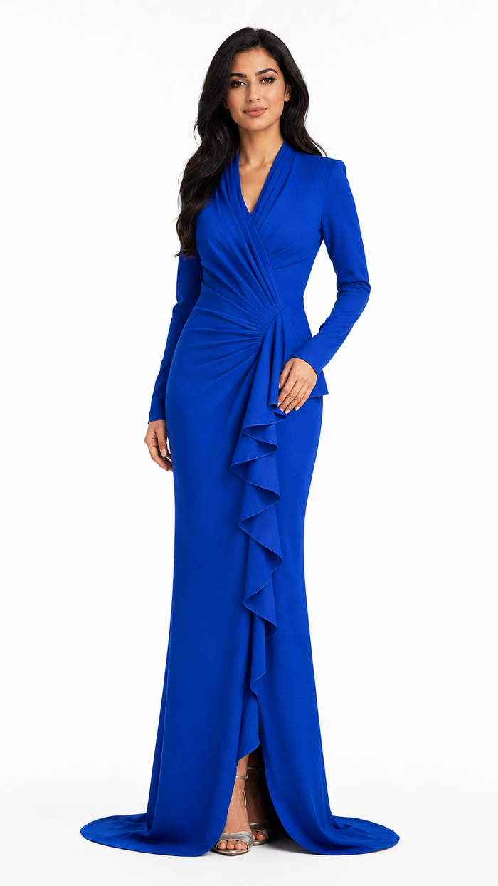 Royal Blue Draped Ruffle Evening Gown – Stella
