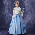 Royal Blue White Flower Girl Dress Lace Bell Sleeve Satin Tulle Party Gown D354