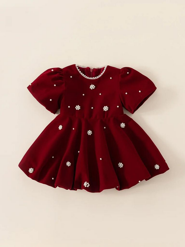 Ruby Velvet Puff Sleeve Bubble Dress