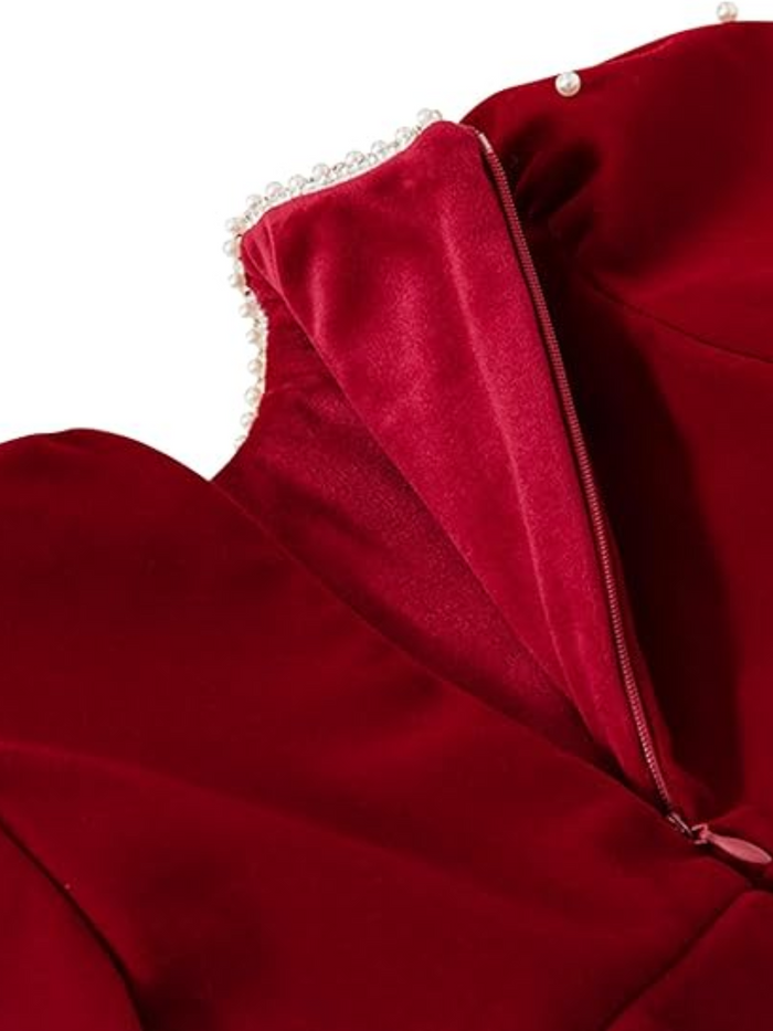 Ruby Velvet Puff Sleeve Bubble Dress