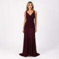 Ruched V-Neck Mermaid Evening Gown - Burgundy
