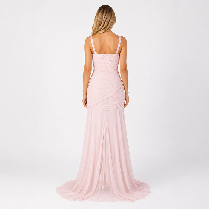 Ruched V-Neck Mermaid Evening Gown - Burgundy