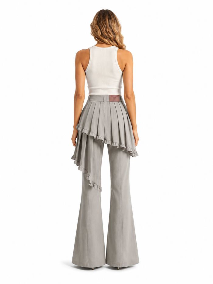 Ruffle Overlay Flared Pants - Dove