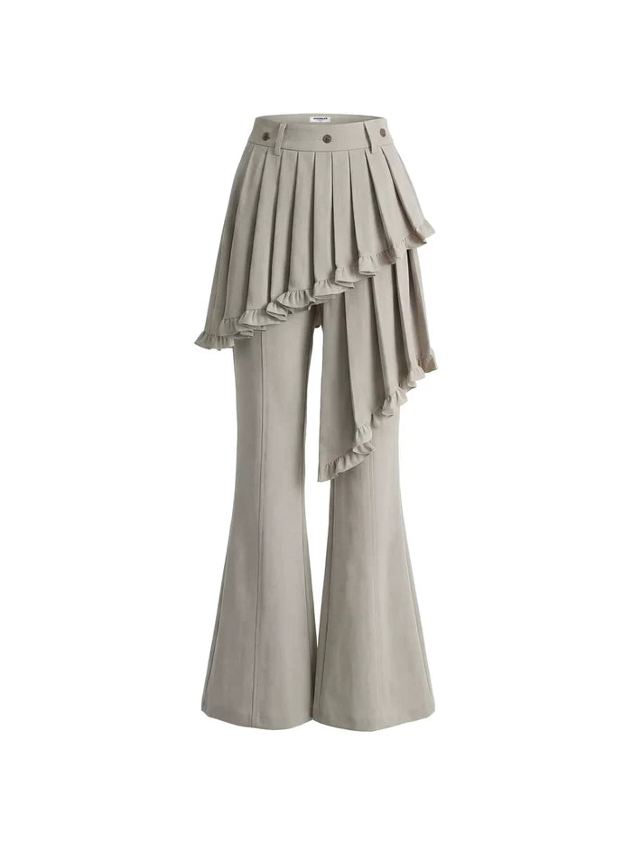 Ruffle Overlay Flared Pants - Dove