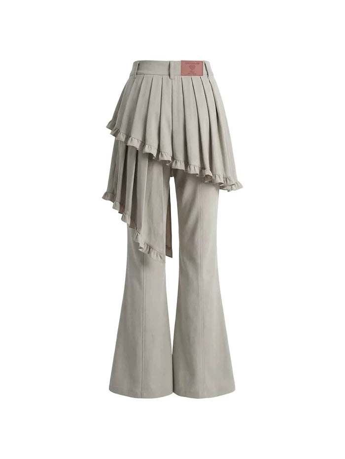 Ruffle Overlay Flared Pants - Dove