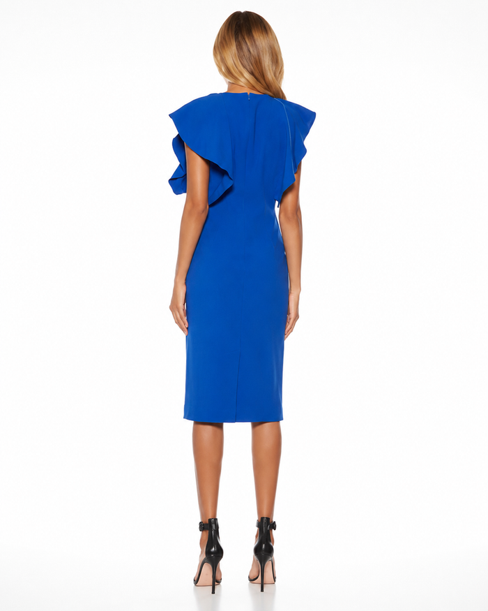 Ruffle Shoulder Midi Dress - Cobalt