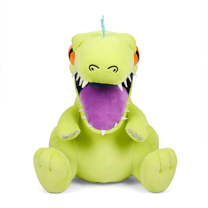 Rugrats Reptar 16-inch plush toy with shake-action feature, soft and cuddly for kids.