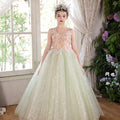Sage green floral lace princess ball gown flower girl dress J118 back