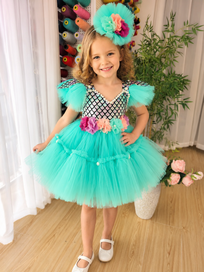Sage Green Mermaid Princess Dress for Girls with Sequin Bodice Tulle Ball Gown D291