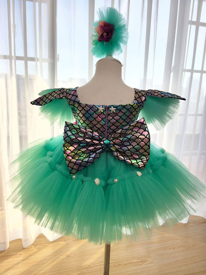 Sage Green Mermaid Princess Dress for Girls with Sequin Bodice Tulle Ball Gown D291