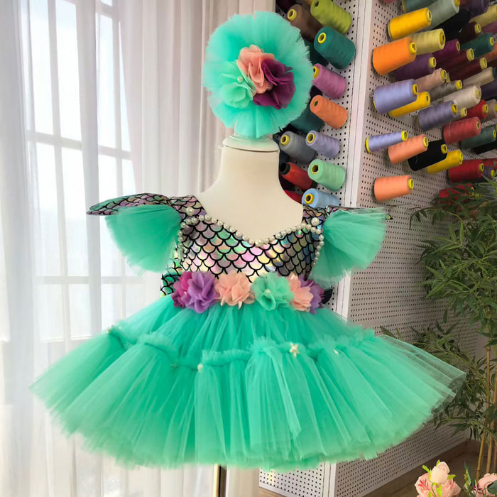 Sage Green Mermaid Princess Dress for Girls with Sequin Bodice Tulle Ball Gown D291