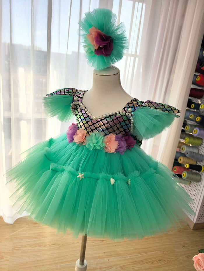 Sage Green Mermaid Princess Dress for Girls with Sequin Bodice Tulle Ball Gown D291