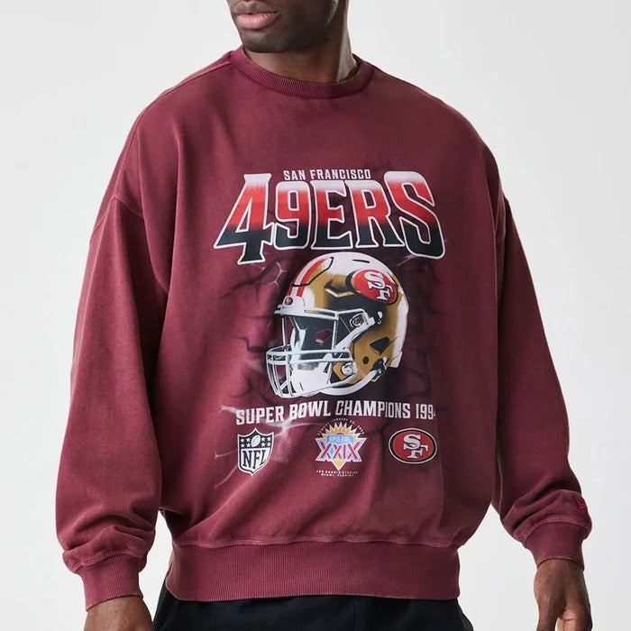 San Francisco 49ers NFL Washed Boxy Dark Red Oversized Crew Neck Sweater