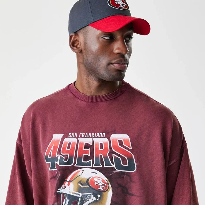 San Francisco 49ers NFL Washed Boxy Dark Red Oversized Crew Neck Sweater