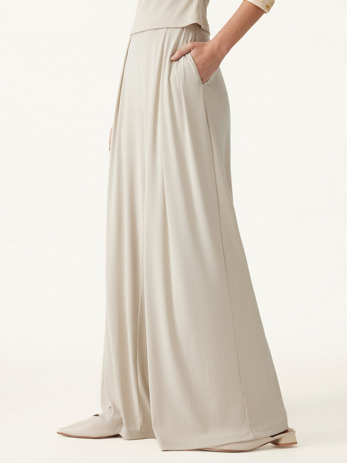 OGLmove Mid Rise Pleated Wide Leg Palazzo Pants with Pockets