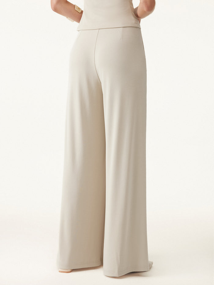 OGLmove 2Pcs Set Boatneck Sleeve Top & Wide Leg Palazzo Pant with Pockets
