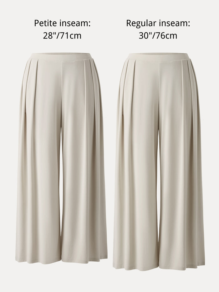 OGLmove Sandwashed Mid Rise Pleated Wide Leg Palazzo Pant with Pockets