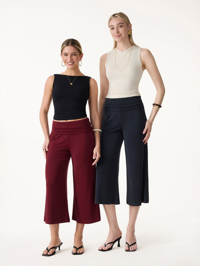 OGLmove Sandwashed Modal Fold-Down Waist Flared Leg Pants