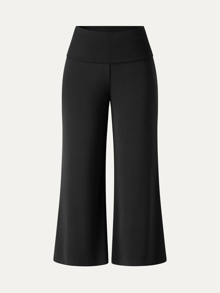 OGLmove Sandwashed Modal Fold-Down Waist Flared Leg Pants Regular Black