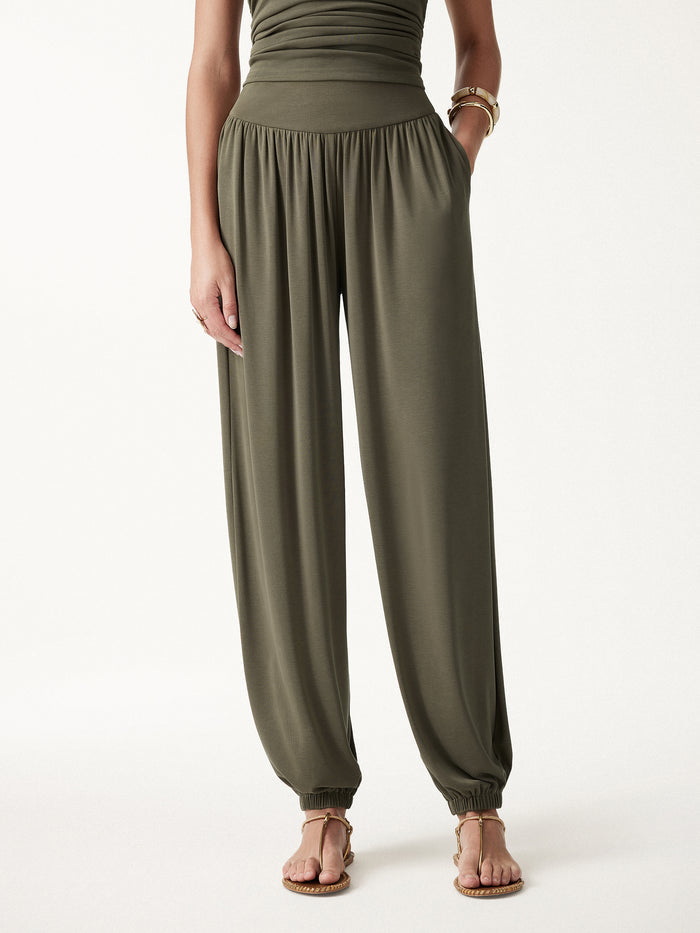 OGLmove Sandwashed Modal Ultra-Soft High Rise Balloon Pants with Pockets Olive XS