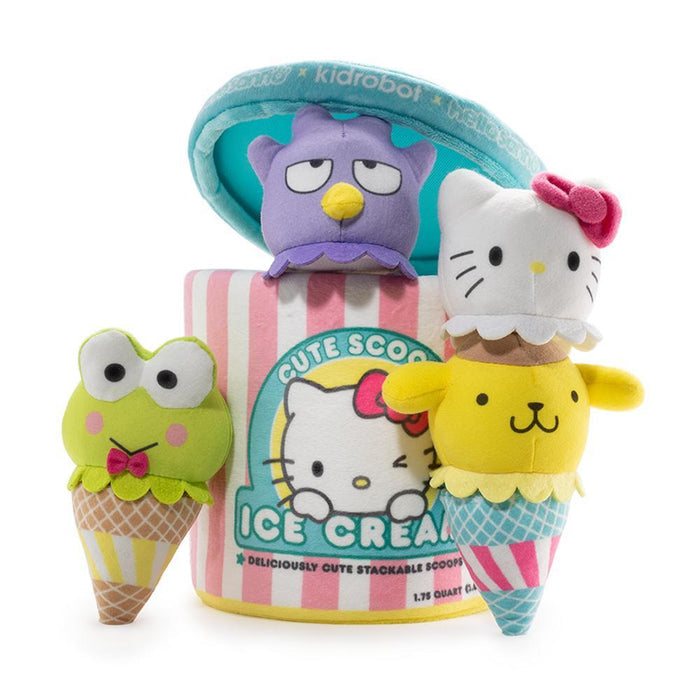 Sanrio Cute Scoops Ice Cream Plush by Kidrobot, soft and colorful plush toy featuring a cute ice cream cone design.