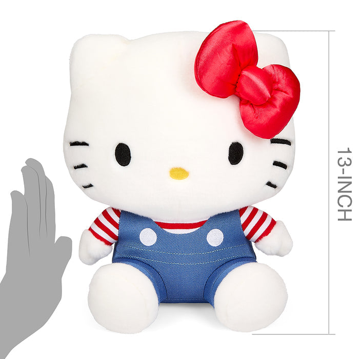 Sanrio Hello Kitty 13-inch plush toy with soft fabric and detailed features, perfect for collectors and fans.