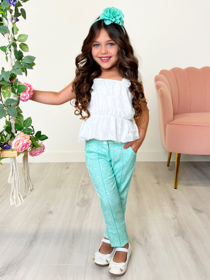 Sassy Mint Jacquard Pants by Kids Couture Mia Belle Girls
